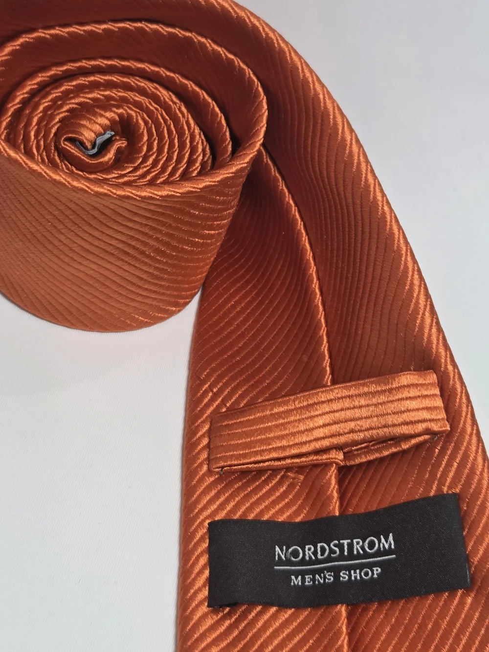 Nordstrom Men's Vibrant Solid 100% Silk Orange Ribbed Satin Repp Tie 3.25x58